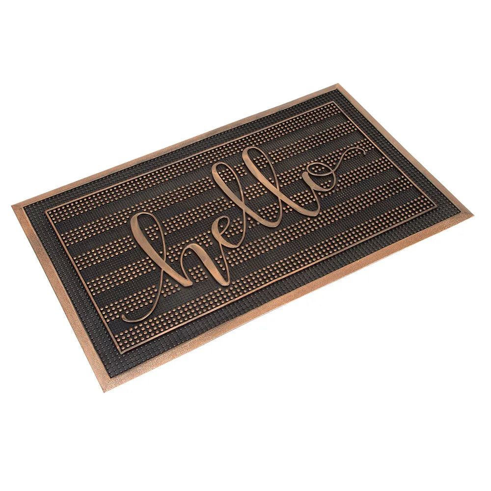 Tapete Entrada Hello Negro/Cobre
