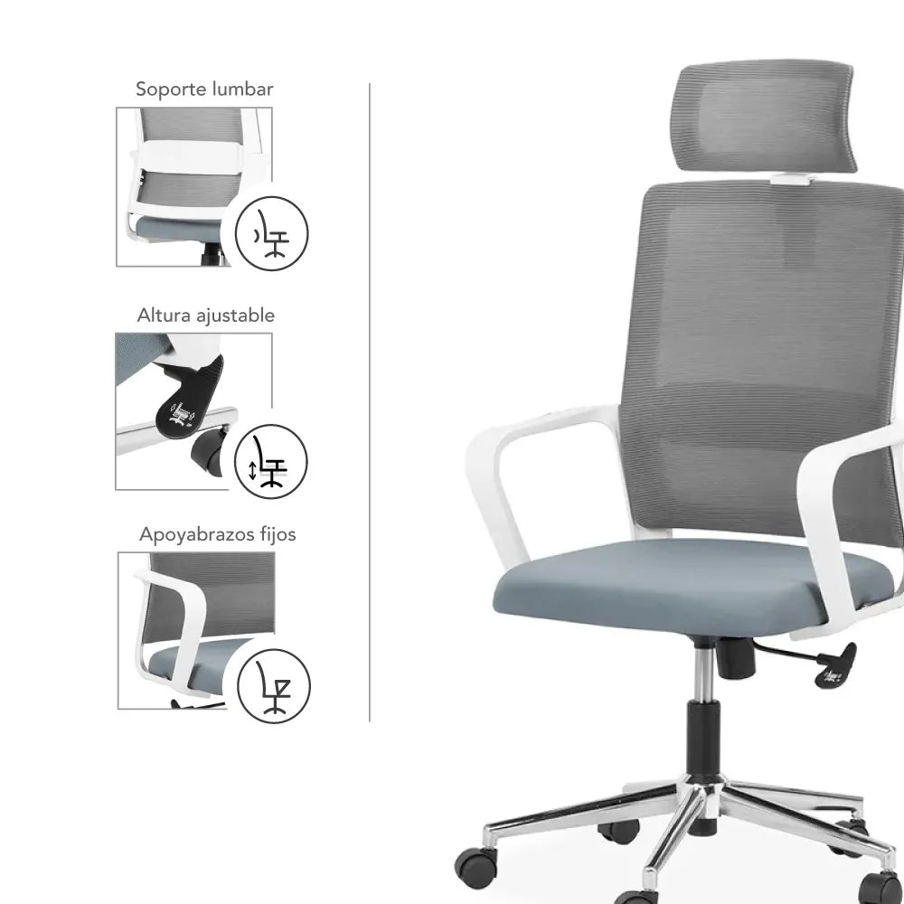 Silla Giratoria Milan Gris Blanco/Cromo