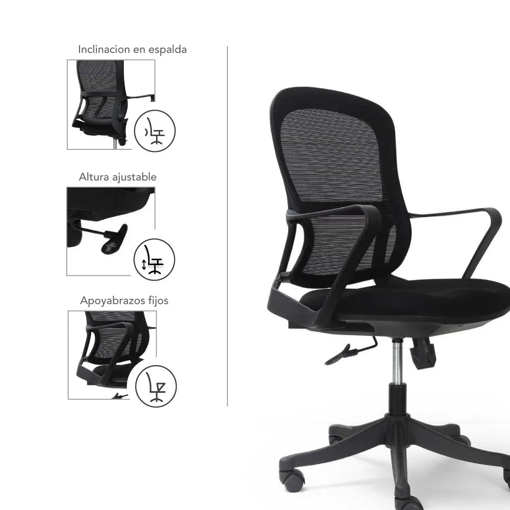 Silla Giratoria Grace Plastico Negro