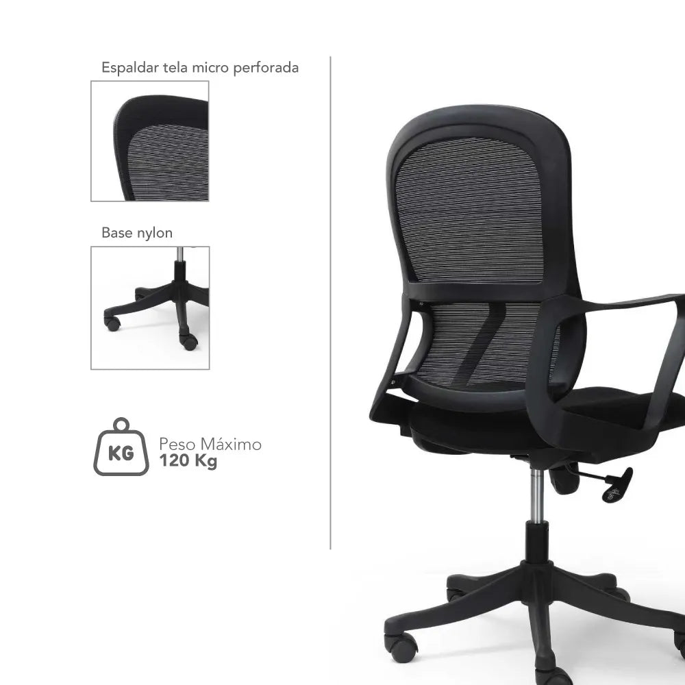 Silla Giratoria Grace Plastico Negro