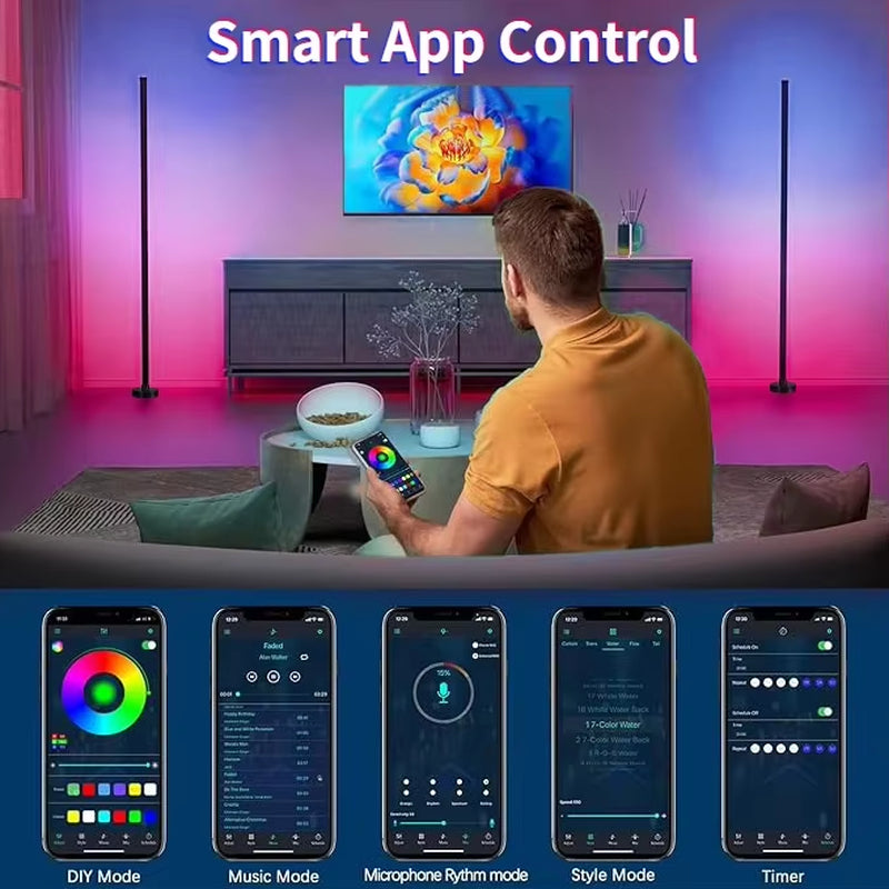 Smart RGB Floor Lamp with Music Sync Modern Mood Lighting LED Stand Lights for Bedroom Game Room Living Room Decor